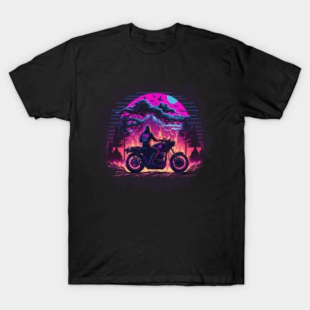 Retro Vintage Motorcycle Sunset Mountains T-Shirt by Snoe